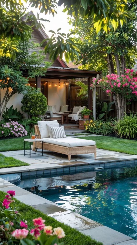 18. Shaded Patio and Lounge Chairs by the Pool