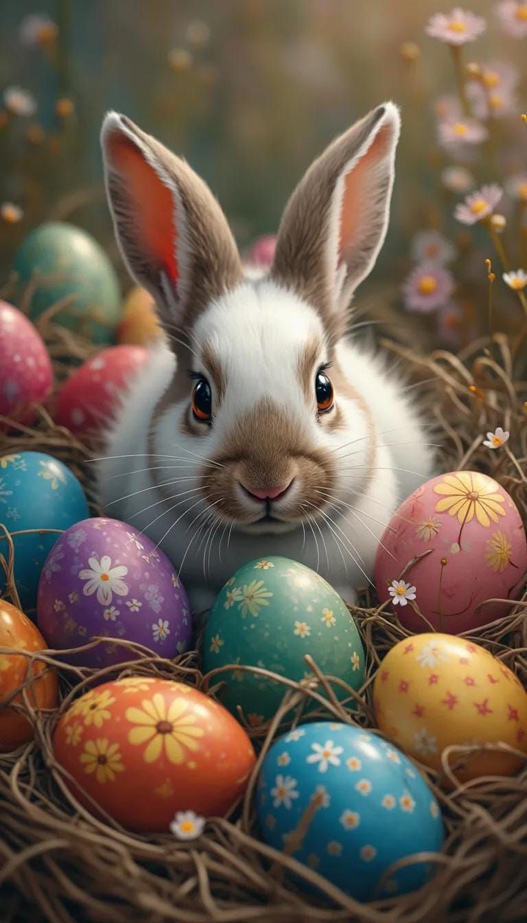 19. Whimsical Bunny Among Painted Easter Eggs - photo 2