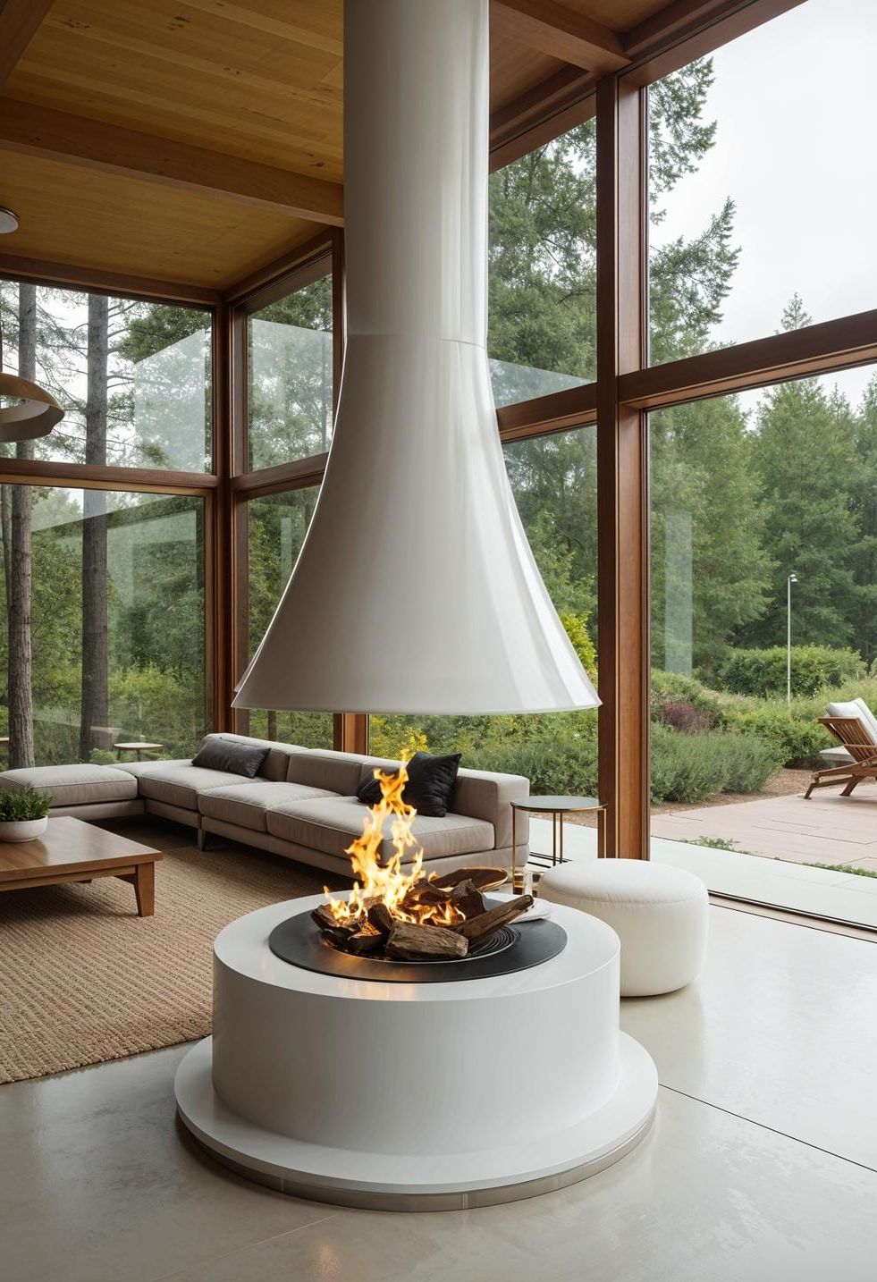15. Freestanding cylindrical fireplace against a glass wall - photo 2