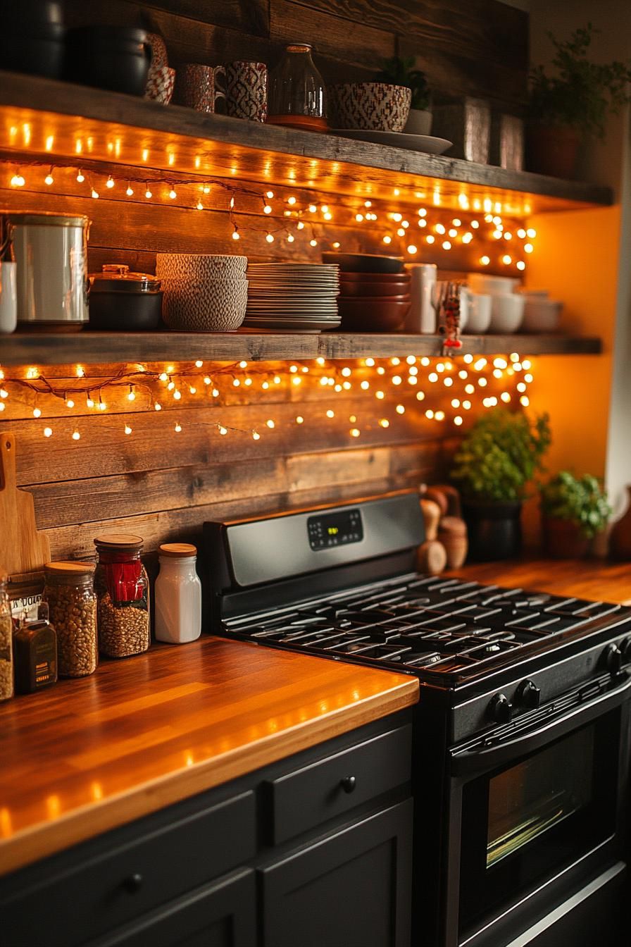 19. Fairy Lights For Open Shelves