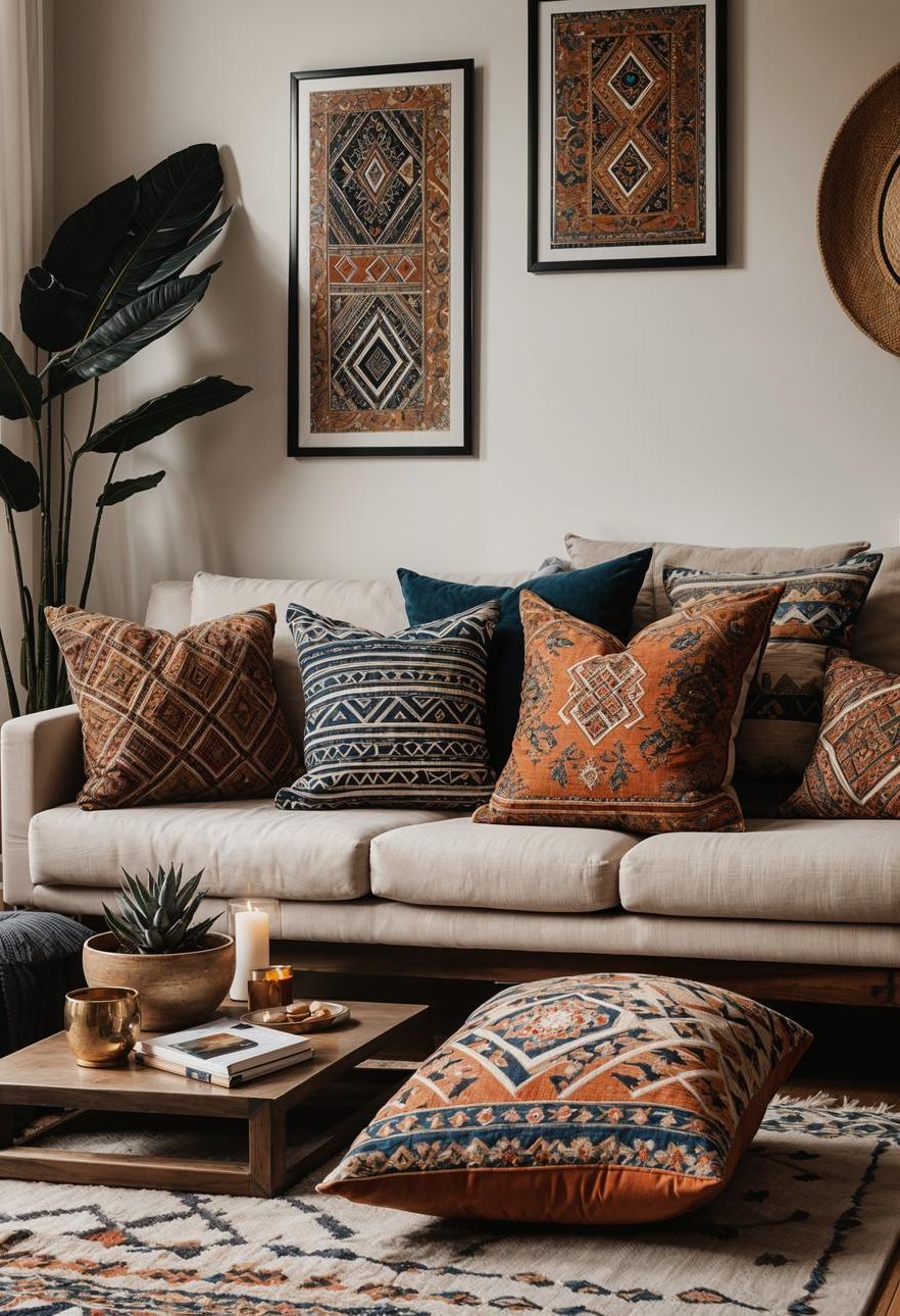 37. Mixed-Print Throw Cushions