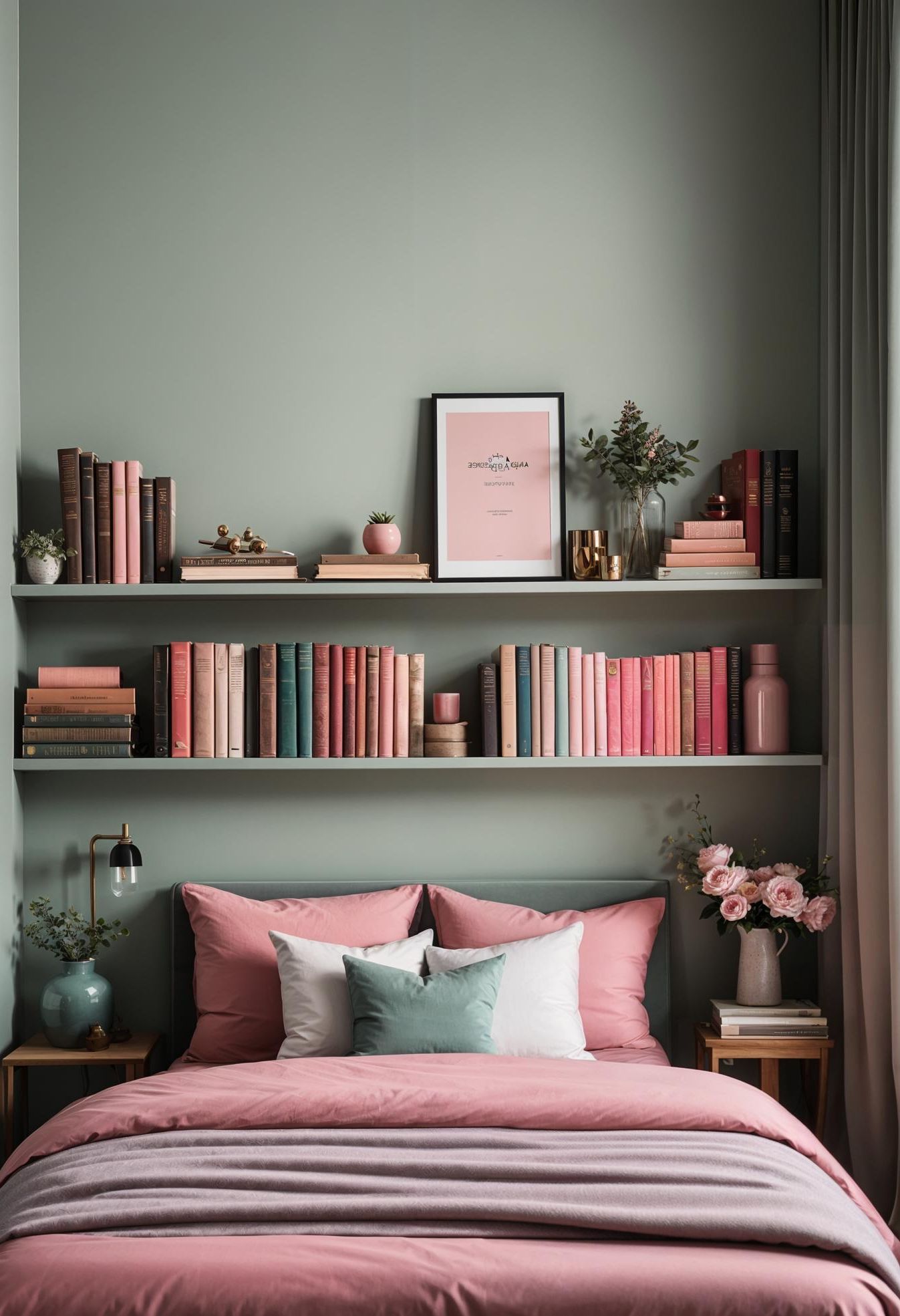 16. Vintage Book Styling in Sage and Pink