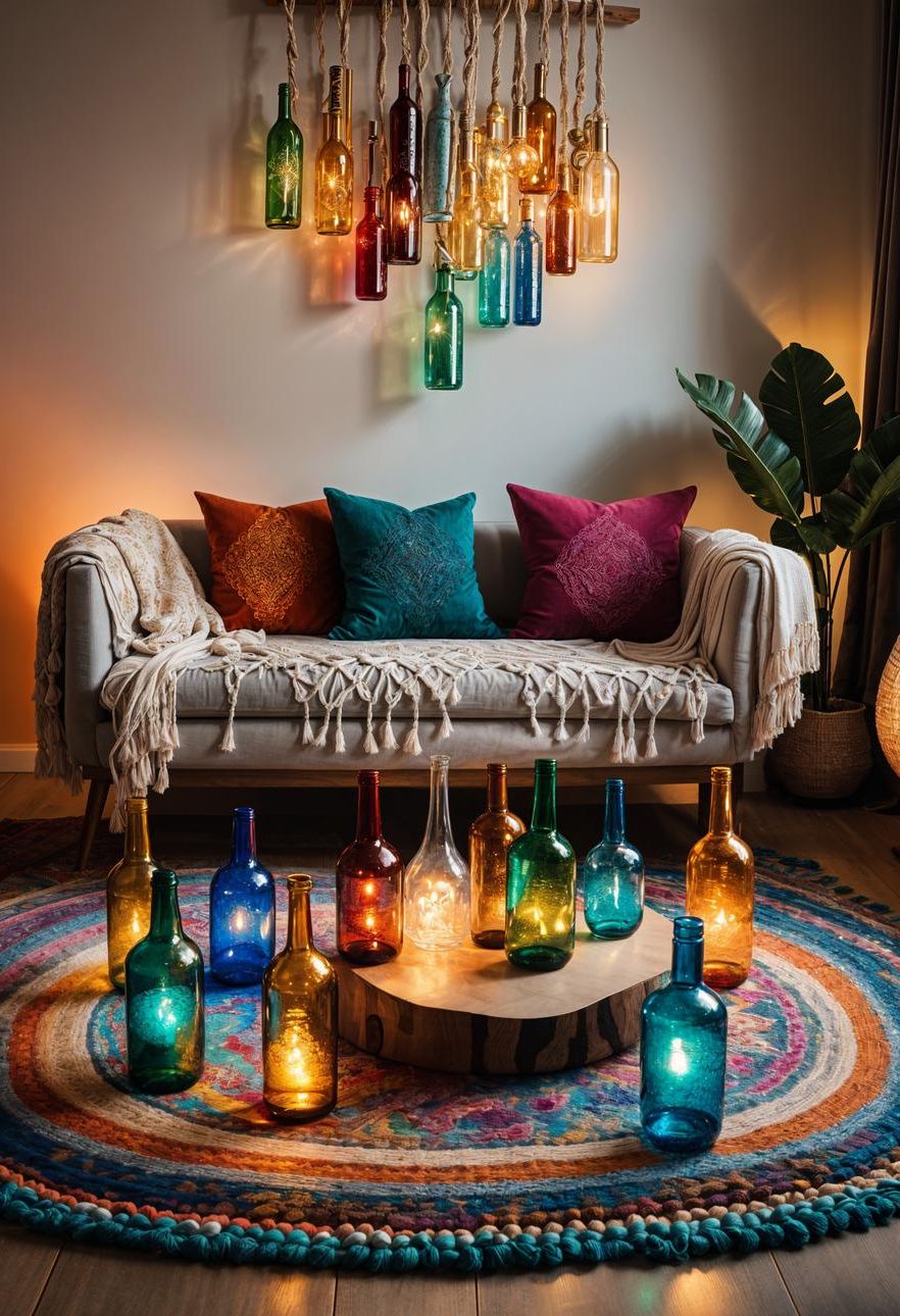 8. Boho Glass Bottle Wall Feature