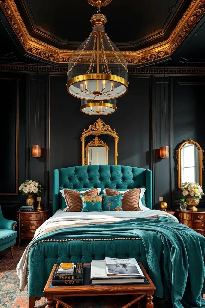 Striking Emerald and Brass Bedroom Decor - photo 2