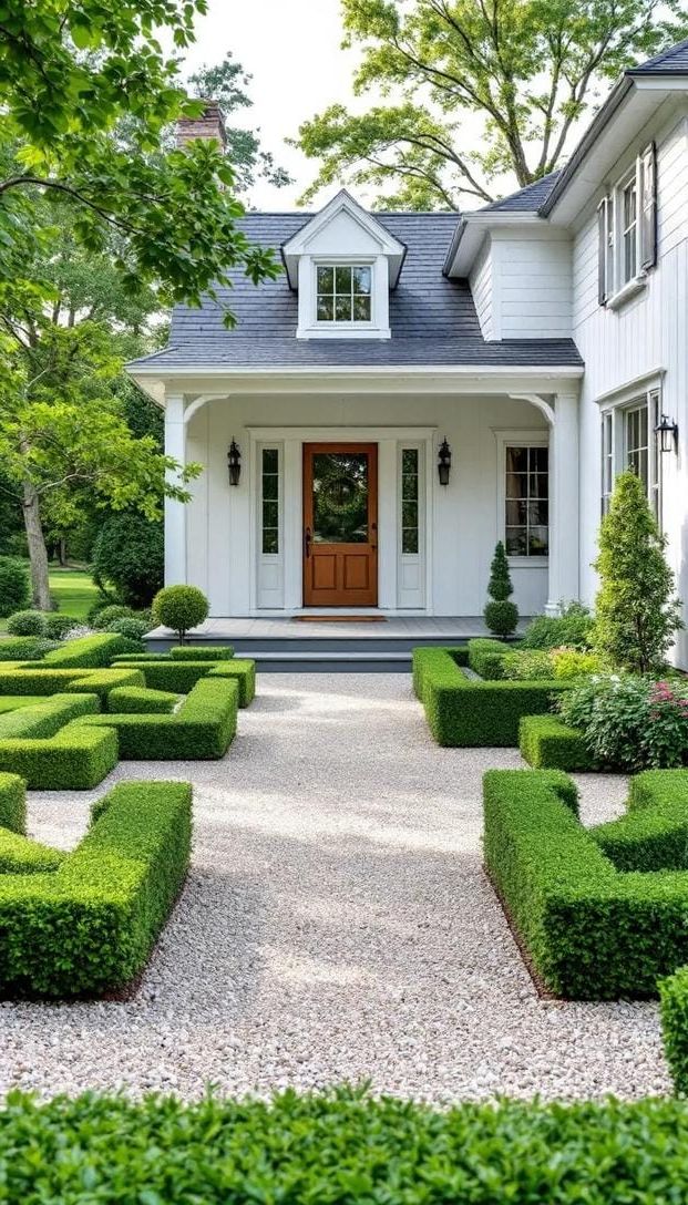 15. Minimalist Farmhouse Garden with Boxwood Shapes