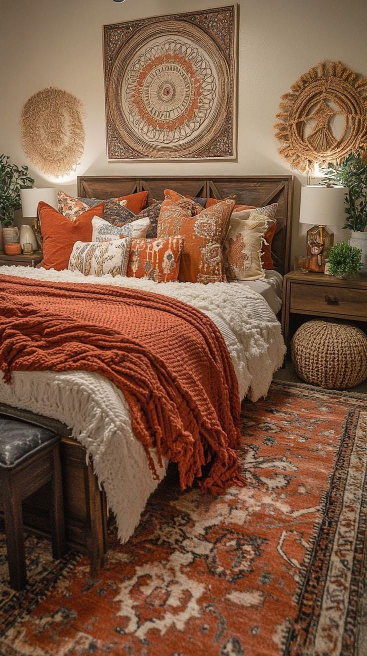 2. Earthy Patterned Pillows for Boho Style