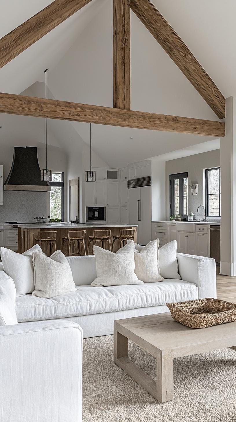 1. Open-Concept Rooms with Rustic Beams and Minimalist Furniture - photo 3