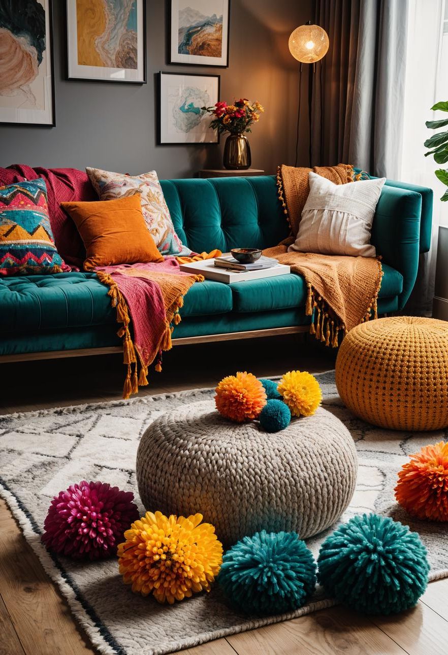 44. Pom-Pom Throw Blankets for Boho Style