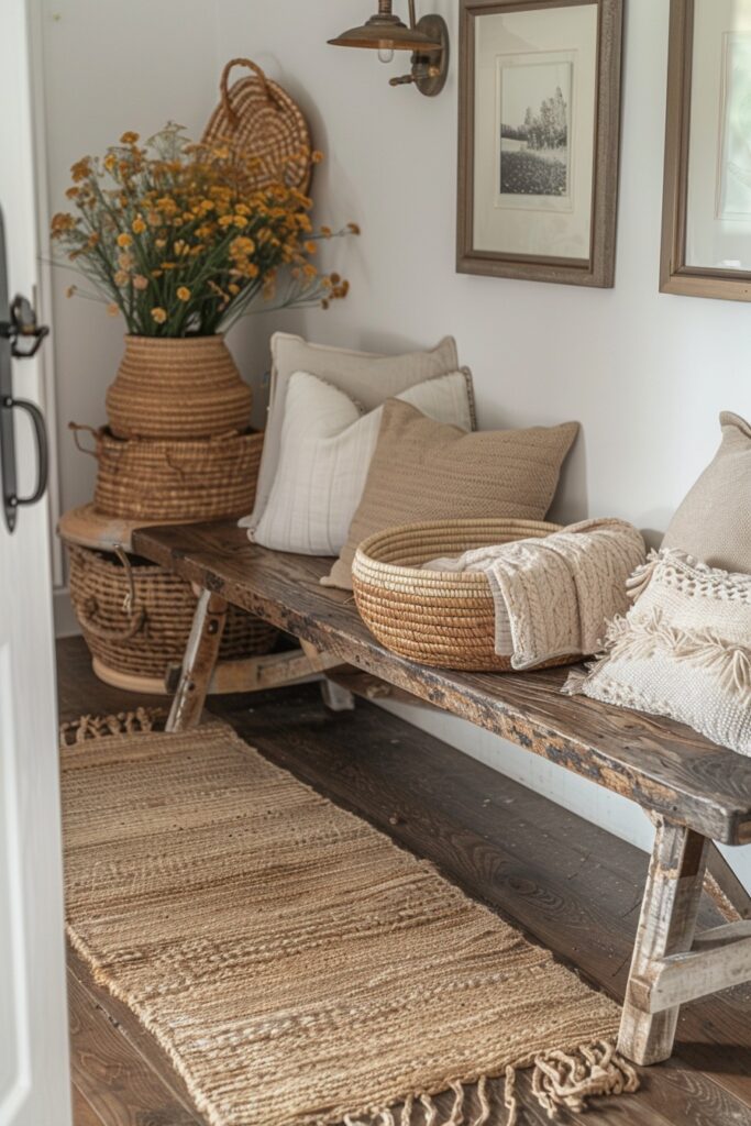 2. Natural Welcome Nook with Boho Charm