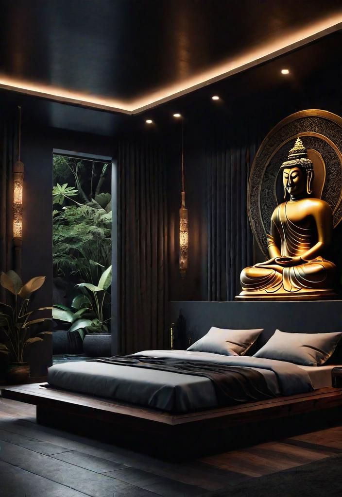 23. Zen-Inspired Dark Bedroom