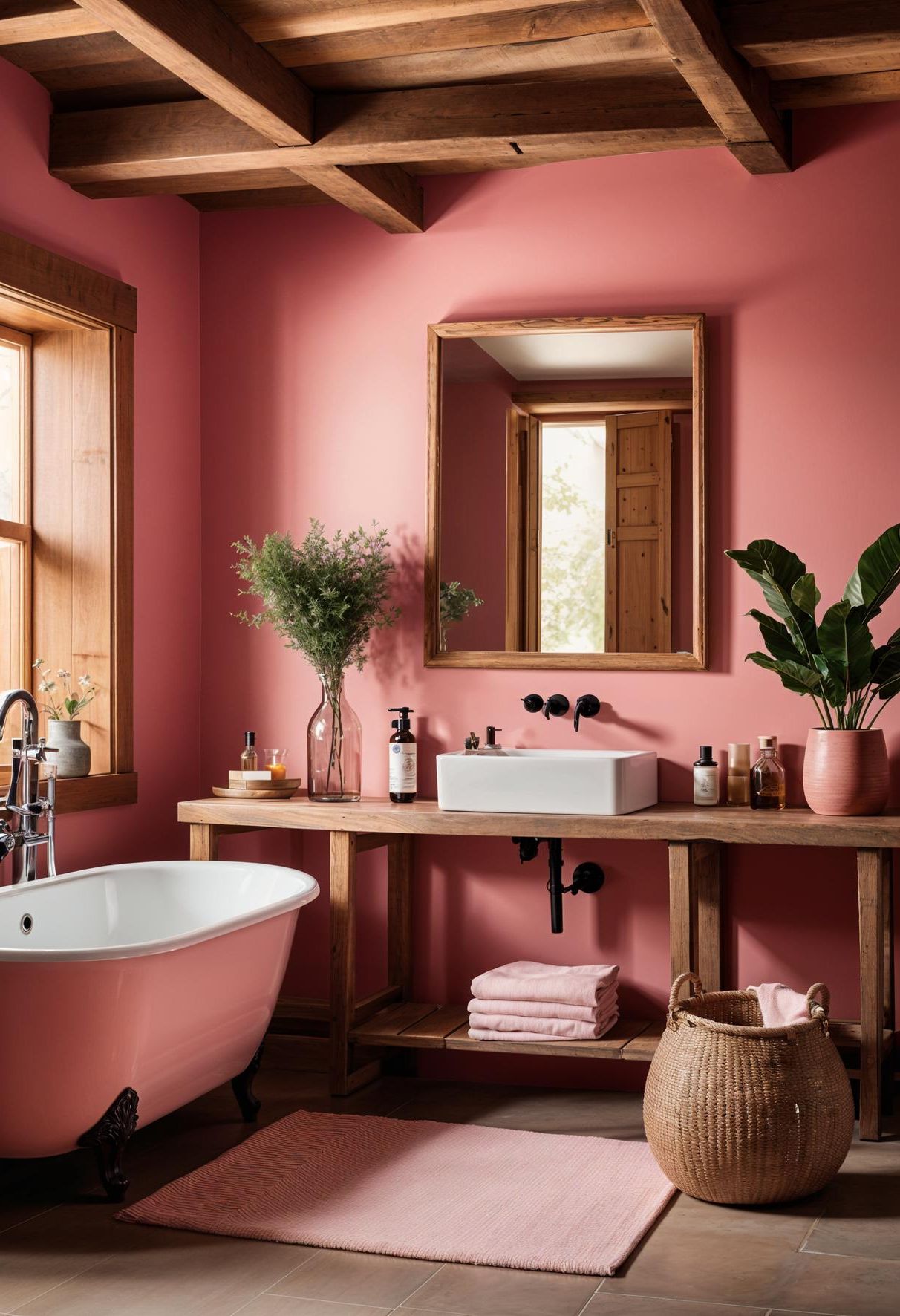 6. Warm Wooden Accents in a Pink Bathroom - photo 2