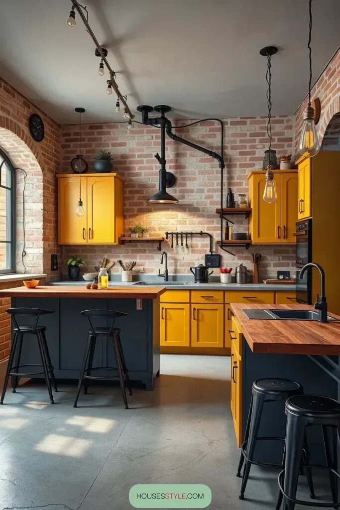 Sunny Yellow Cabinets in Cool Industrial Kitchens - photo 2