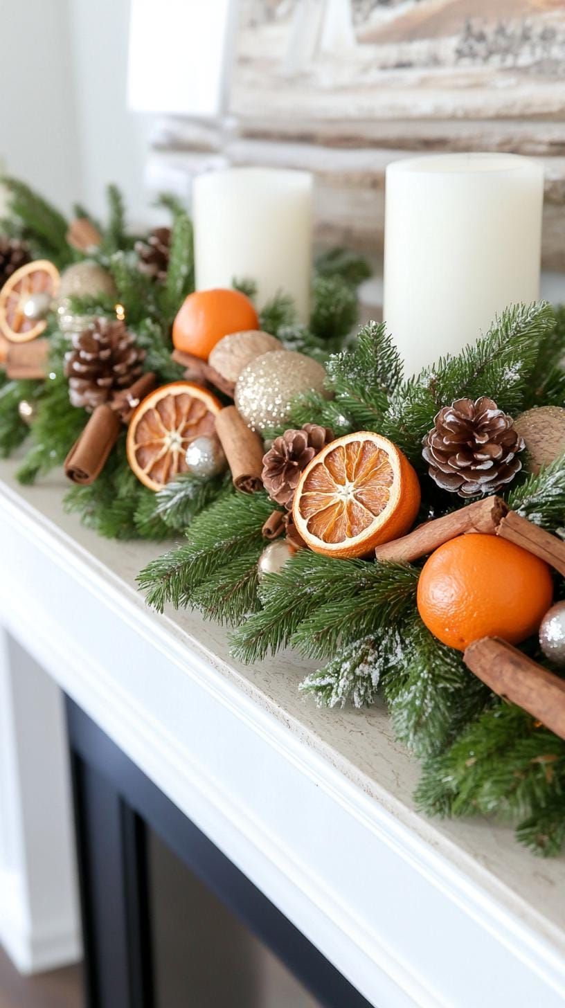 13. Festive Winter Mantle Botanical Display