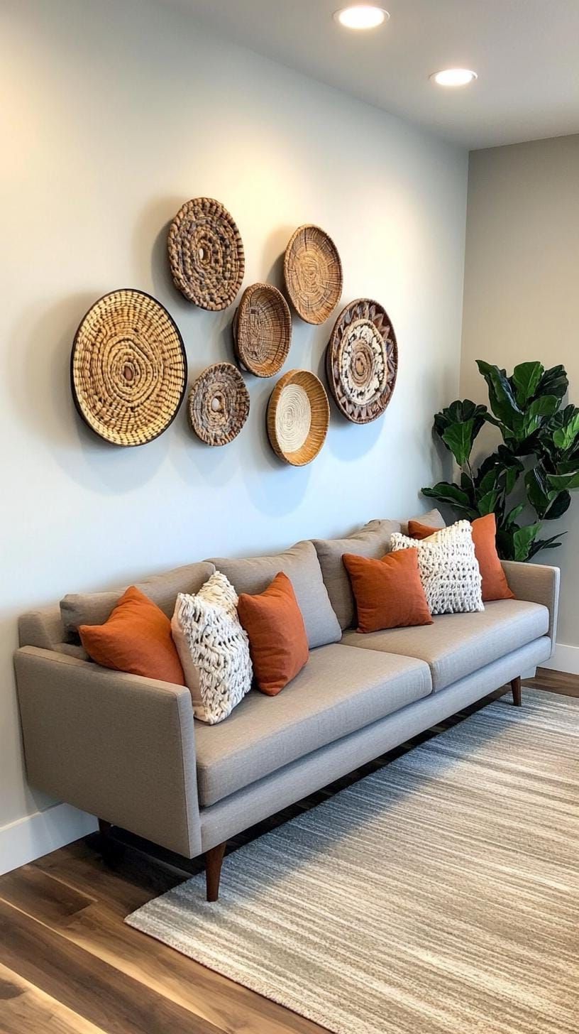 9. Eclectic Wall Mixing Canvas Mirrors and Macramé - photo 2
