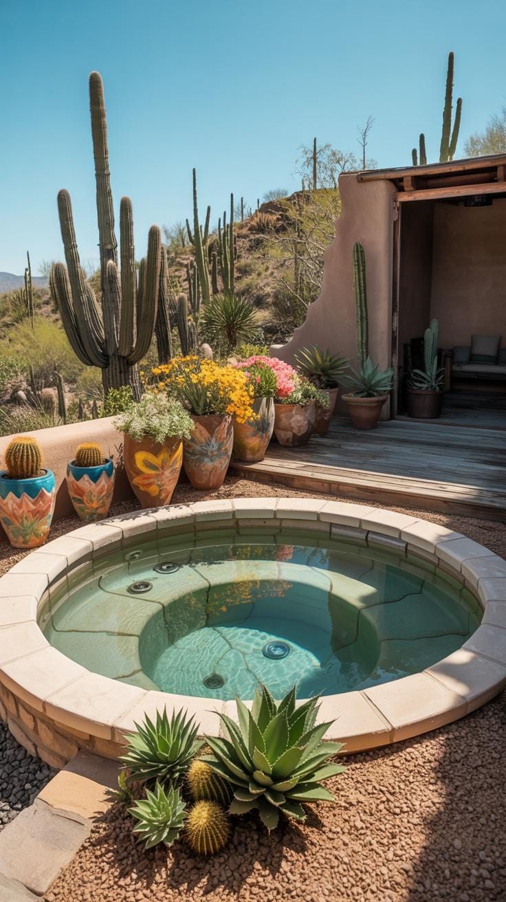 27. Desert-themed hot tub with succulents and cacti - photo 4