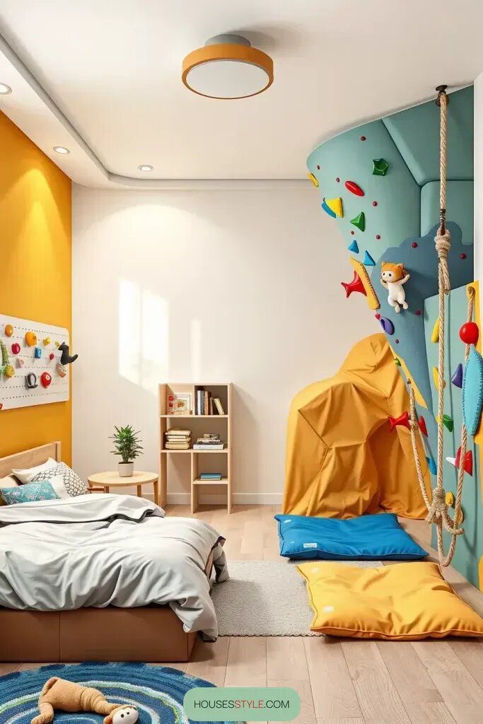 Climbing Wall Bedrooms for Active Kids