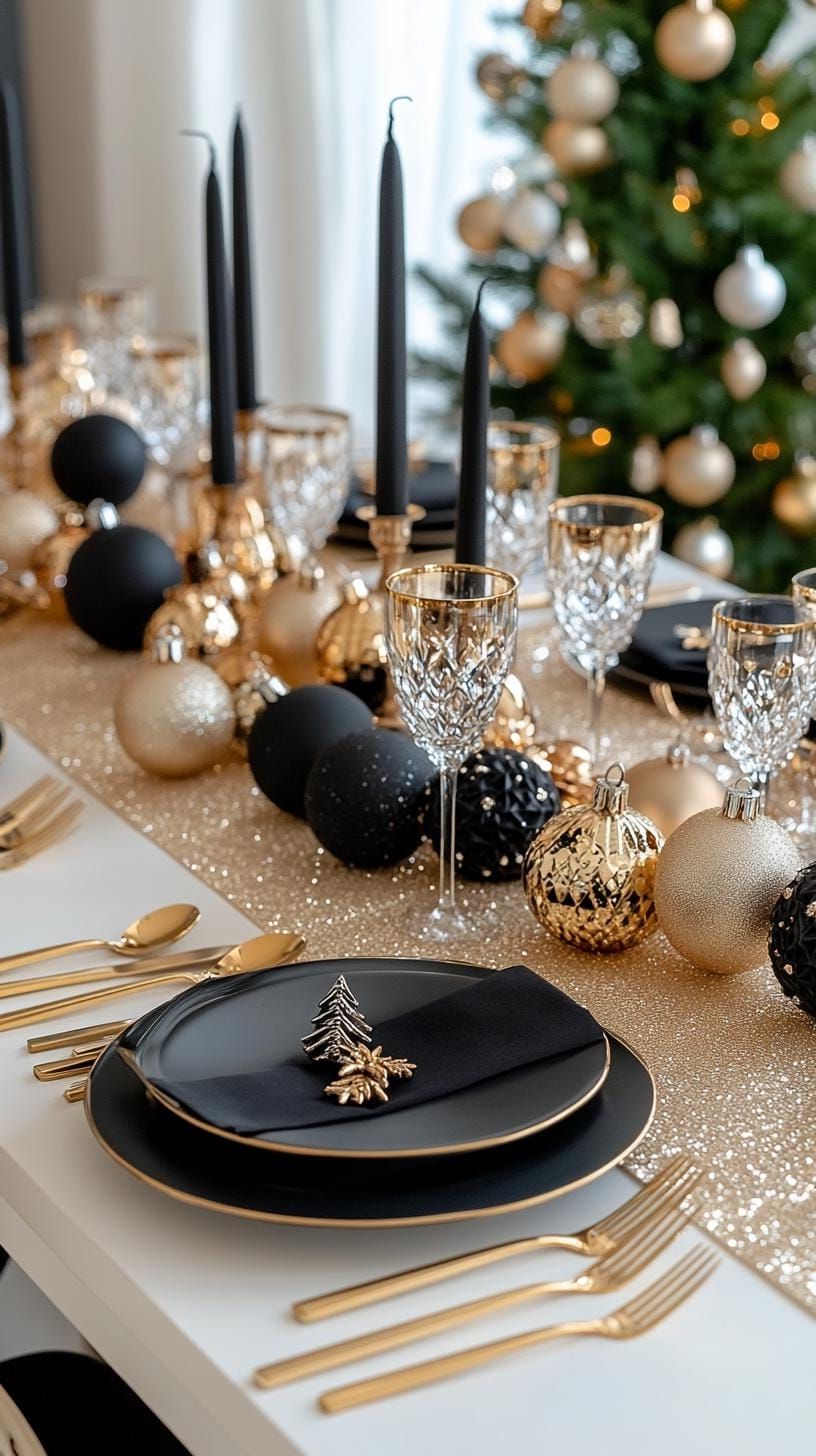 1. Black and Gold Christmas Table for Opulent Style - photo 3