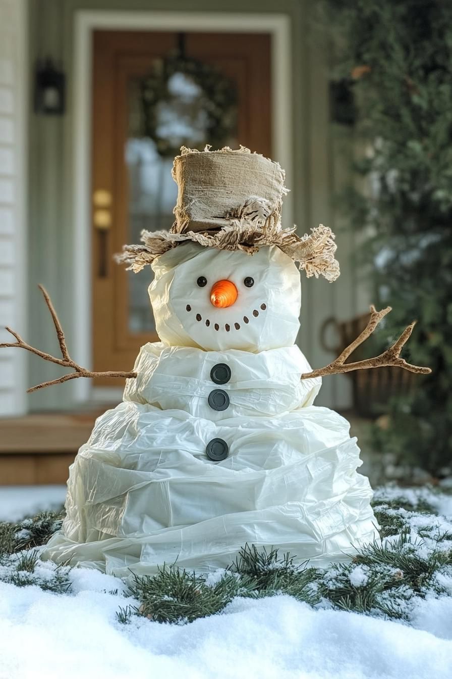 4. Plastic Bag Snowman Craft Idea