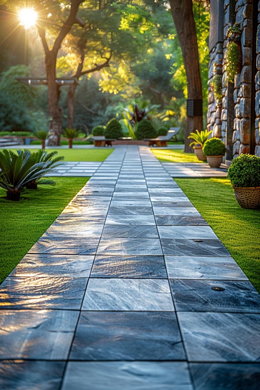 9. Checkerboard Grass and Paver Patio