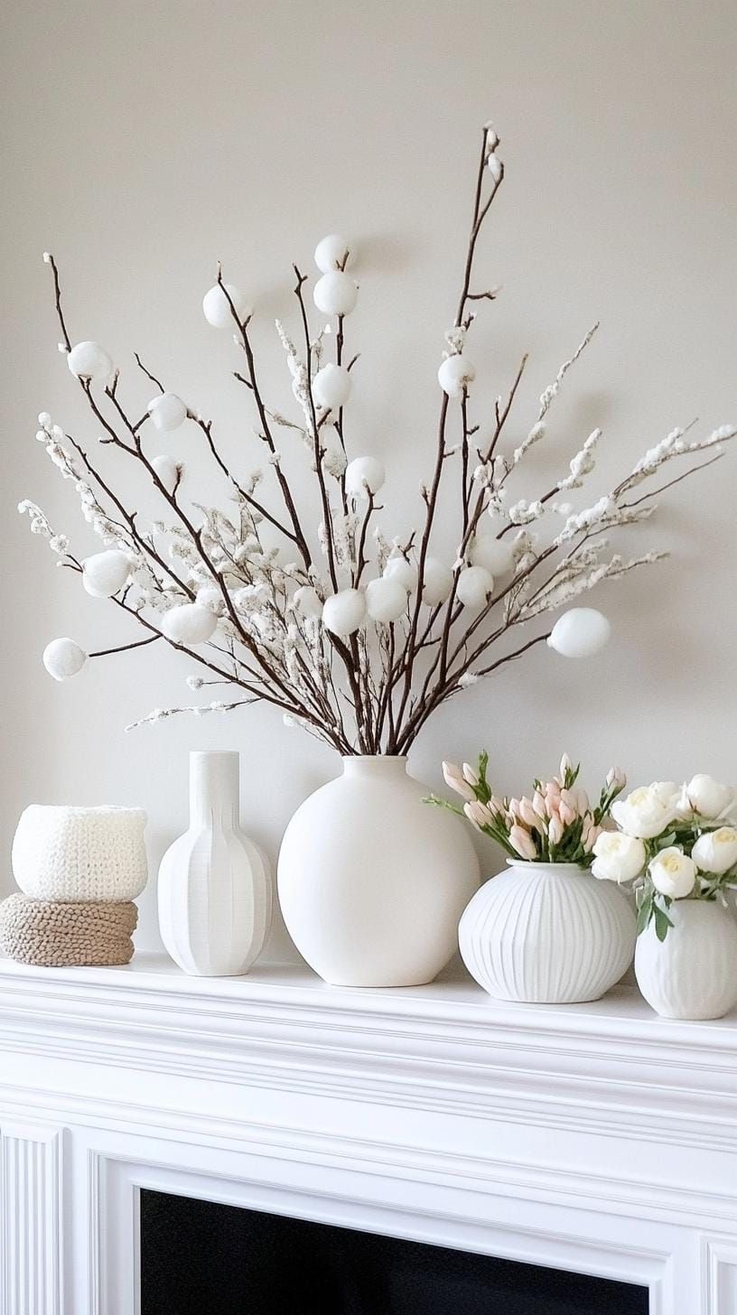 11. Winter White Mantle Decor Ideas