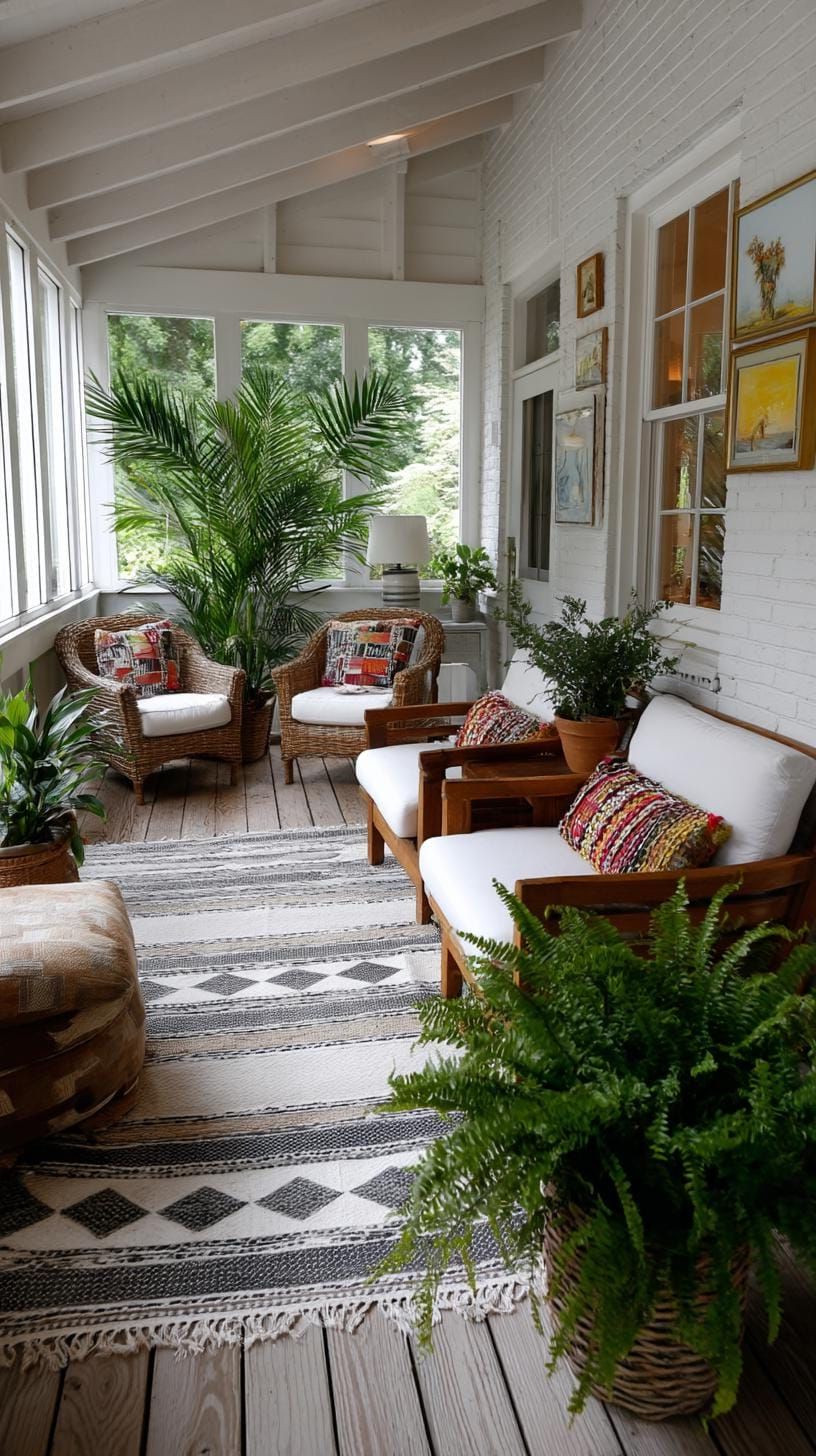24. Layered Rugs and Vintage Art on a Porch - photo 2