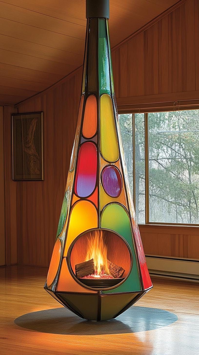 3. Retro cone-shaped suspended fireplace in bold accent colors - photo 3