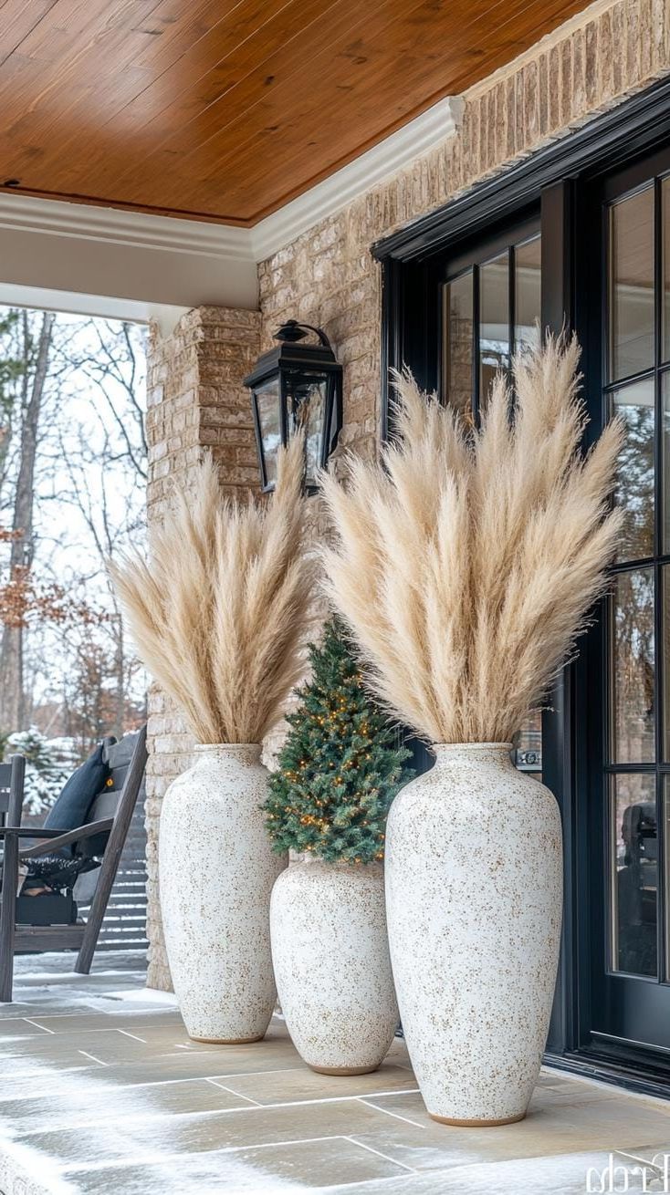 14. Tall Ceramic Vases Filled with White Pampas Grass - photo 2