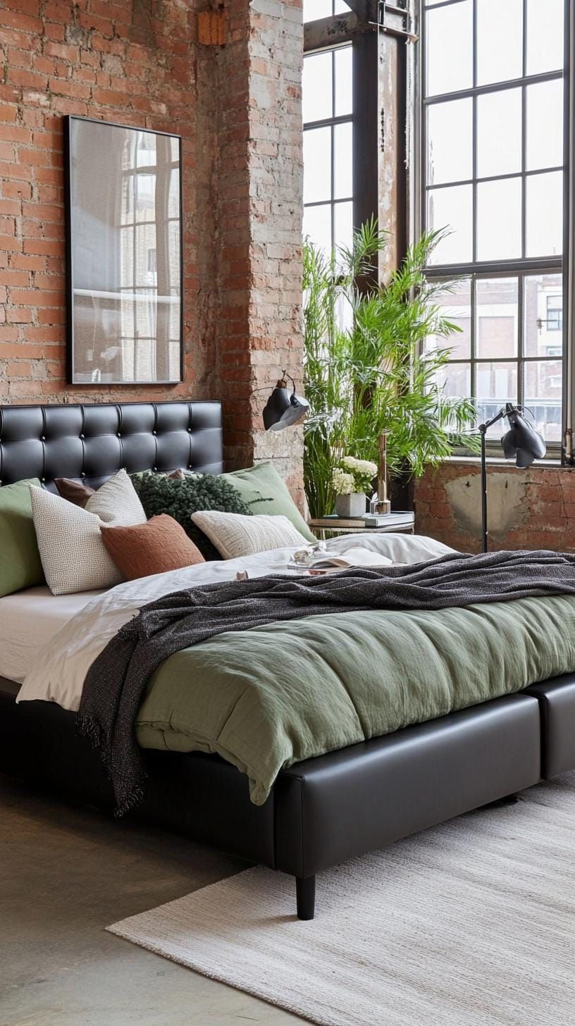 8. Industrial Chic Bedroom with Sage Green and Distressed Metal - photo 3