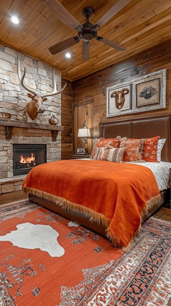 10. Bedroom With Animal-Hide and Steer Horns - photo 2