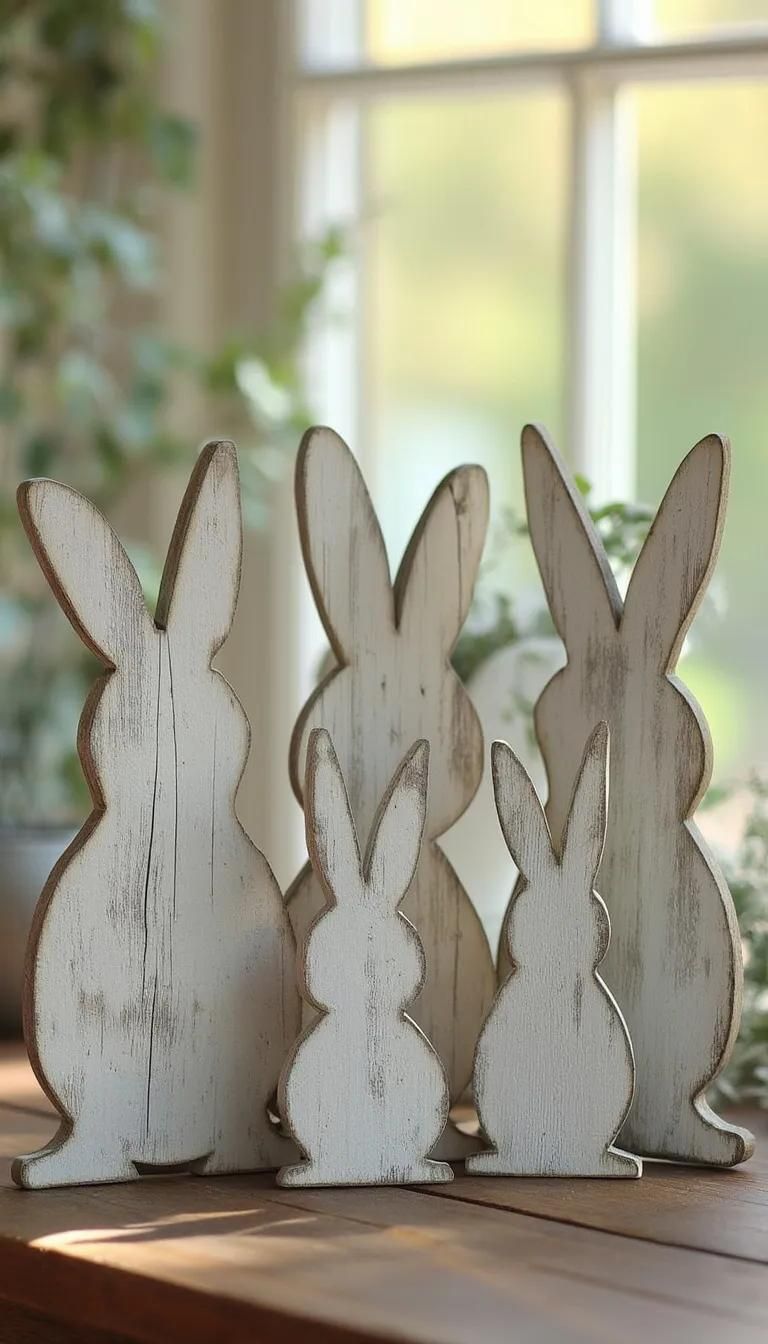 21. Distressed Farmhouse Wooden Bunny Cutouts