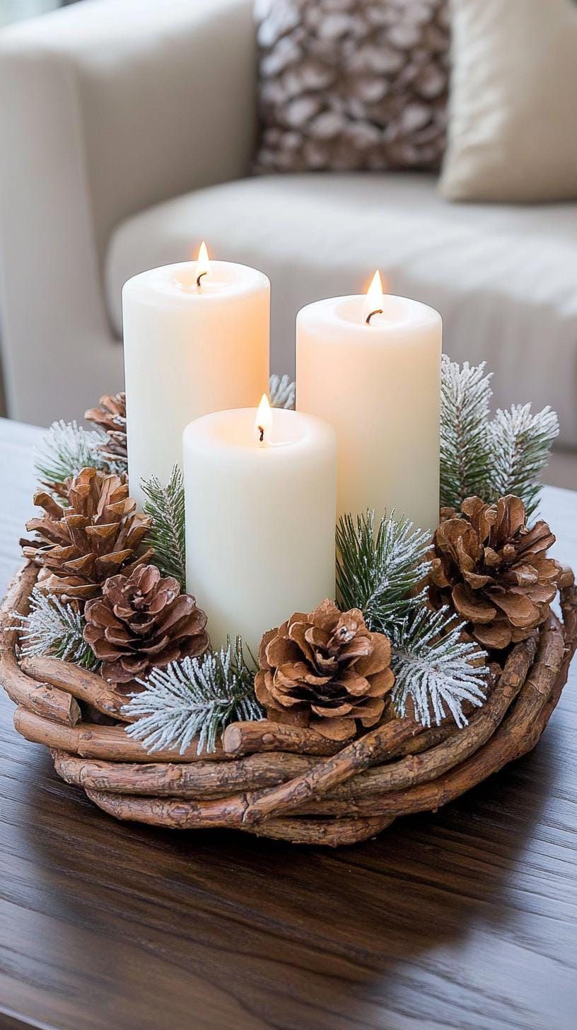 20. Winter centerpieces with pinecones and candles - photo 2