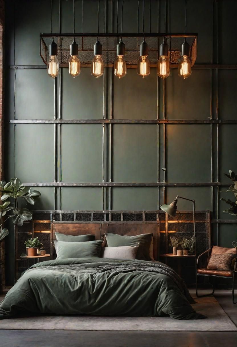 16. Industrial Rustic Sage Green Bedroom