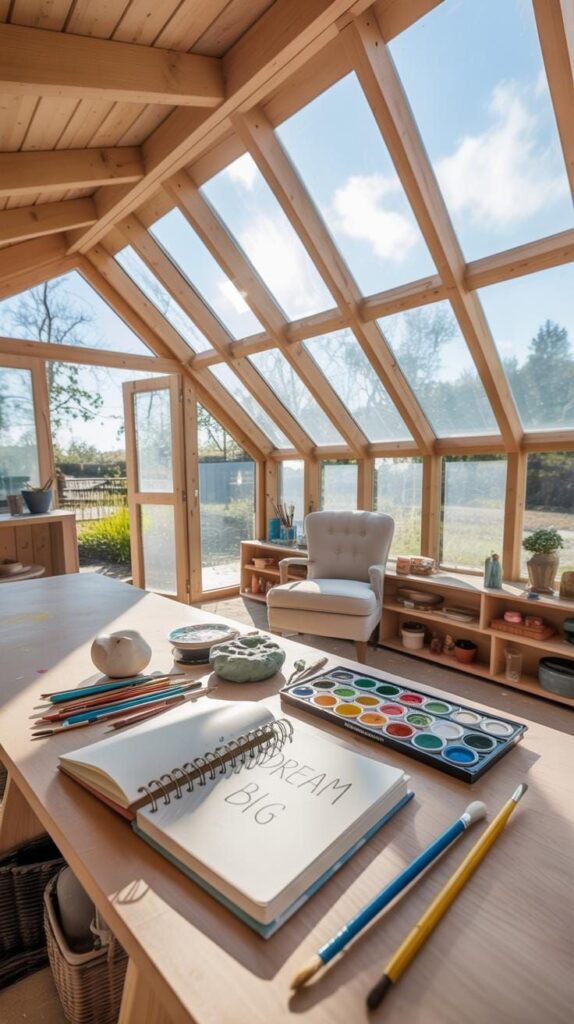10. Cozy Studio Retreat with Wood Ceiling and Skylight