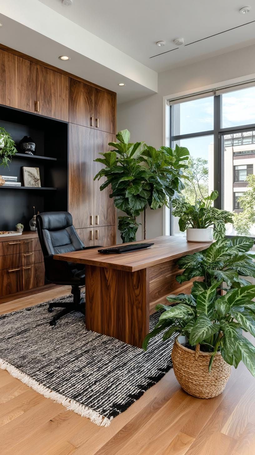 4. Modern Office with Stylish Black and Walnut Decor and Matching Storage Options - photo 3