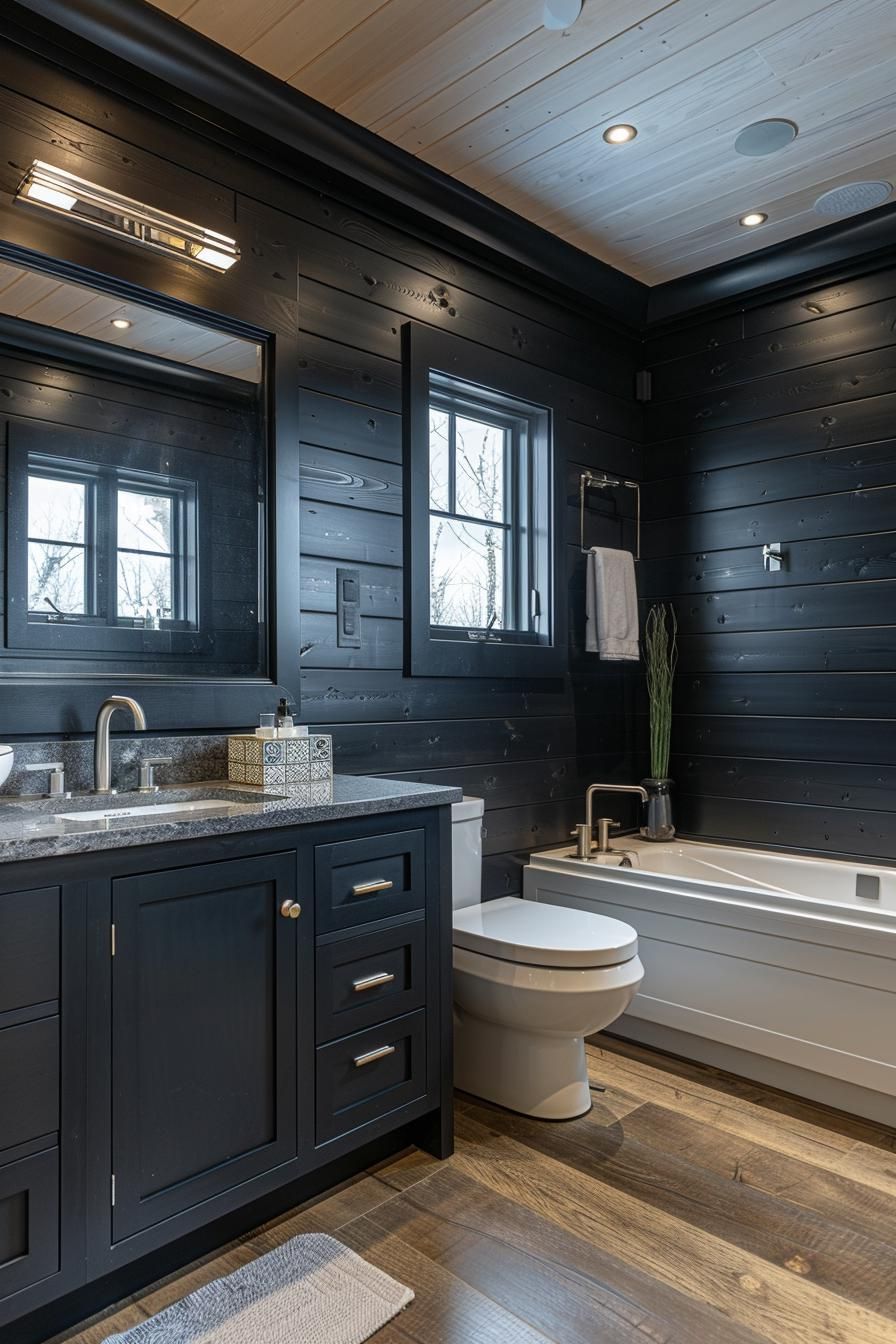 2. Midnight Elegance: Black Shiplap Bathroom Ideas