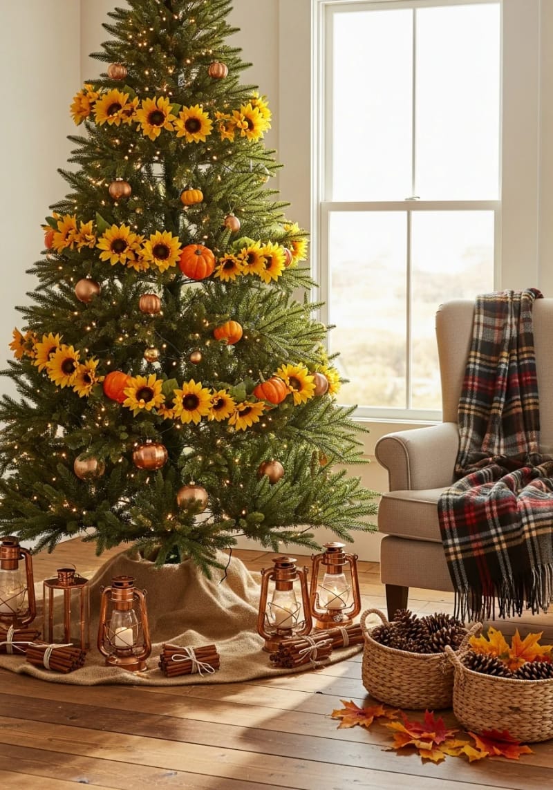 1. Sunflower and Pumpkin Garland on a Classic Tree - photo 3