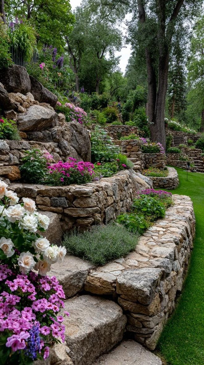 26. Tiered Garden Built with Stacked Rock Walls