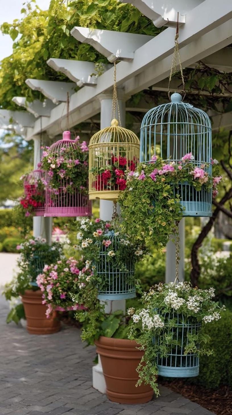 13. Hanging Birdcages Filled With Greenery - photo 3