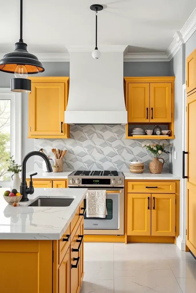 Matte Black Hardware Paired With Yellow Cabinets - photo 2