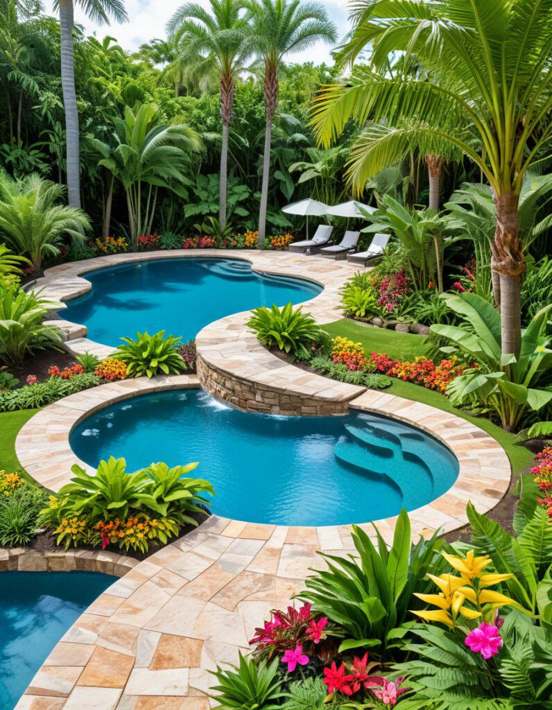 Lush Tropical Landscaping Around the Pool
