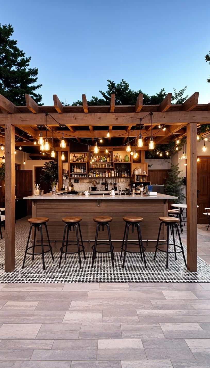 25. Outdoor Bar Patio with Pergola and Tile Floor - photo 2