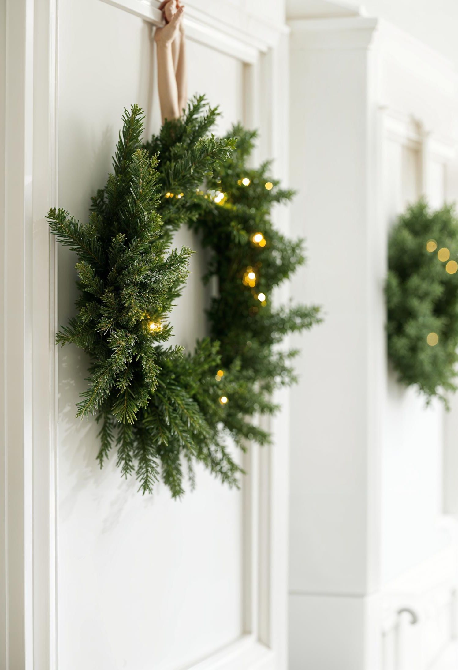 1. Greenery Wreaths with Warm Twinkle Lights - photo 2