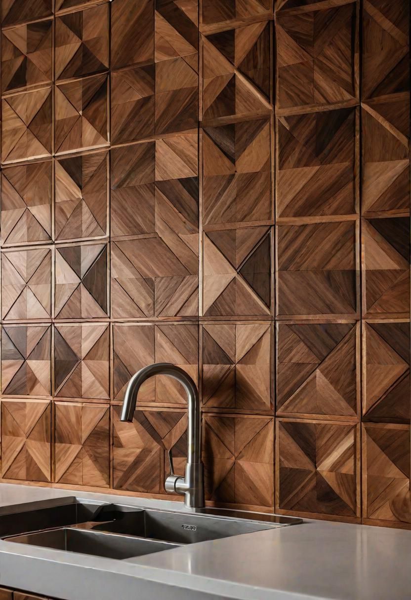 4. Wooden Geometric Backsplash Panels