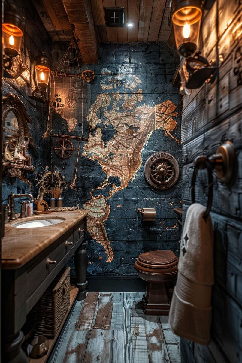 14. Coastal Pirate Kids' Bathroom Theme