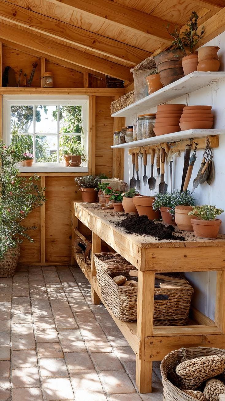 18. Garden Shed with Potting Bench and Hanging Tools