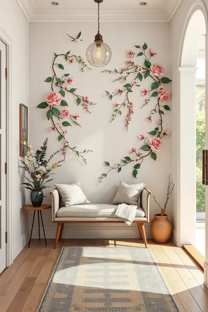 Hand-Painted Vines Winding Through Entryway Corners