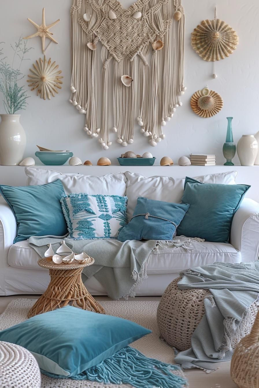2. Macramé and Seashell Wall Hangings