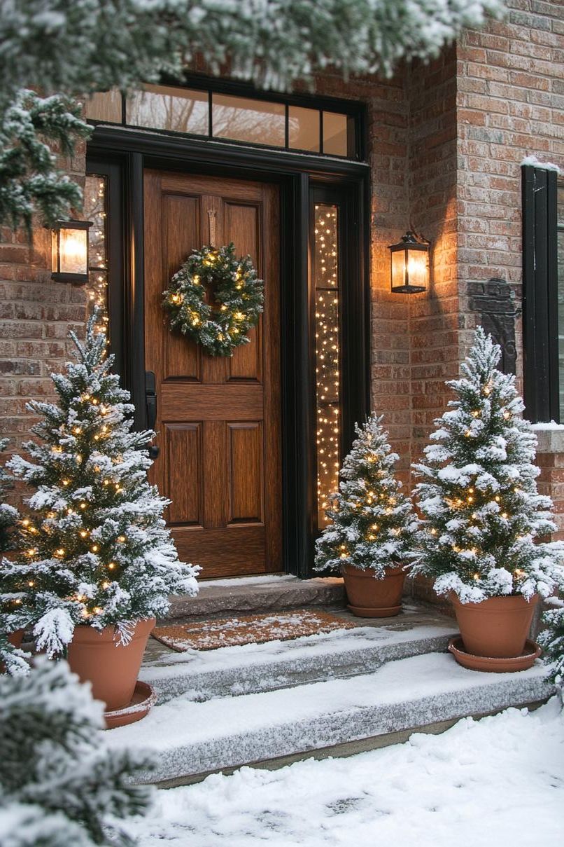4. Grouped Mini Trees by the Door