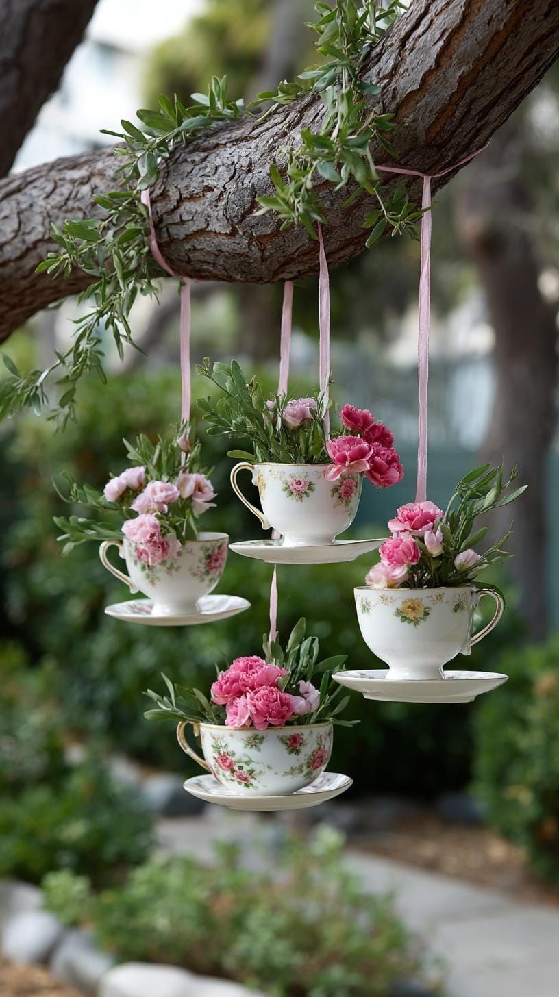 2. Hanging Teacups Used as Floral Planters - photo 2