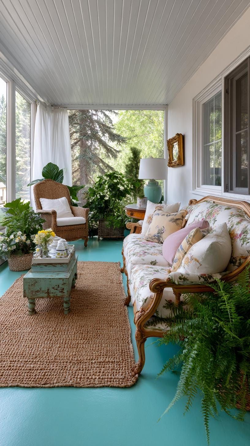 17. A Porch With Teal Floors and Antique Sofa - photo 3